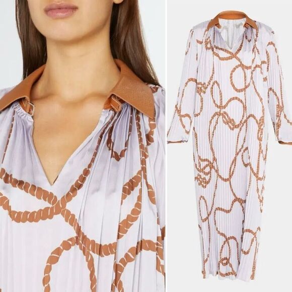 LAFAYETTE 148 NEW YORK Printed Plisse Dress Lavender, Brown Size XS - Picture 12 of 12